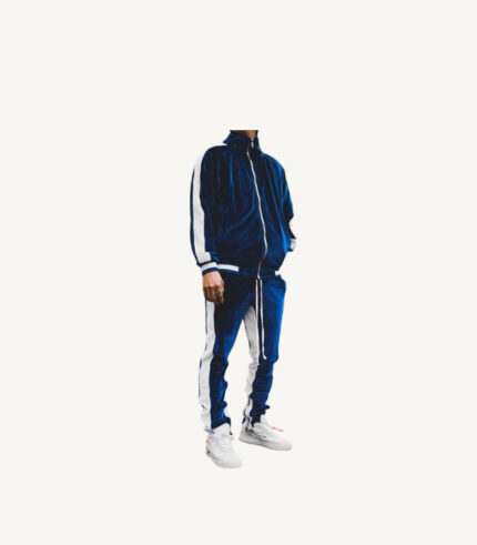 Blue Casual Sports Velour Zip Up Tracksuit