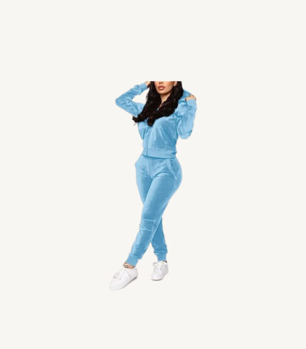 Carolina Blue Velour Zip up Tracksuit