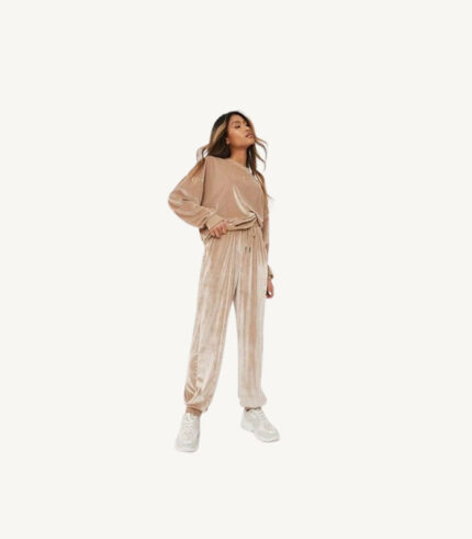 Champagne Full Sleeve Velour Tracksuit