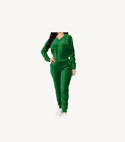 County Green Velour Zip Up Tracksuit