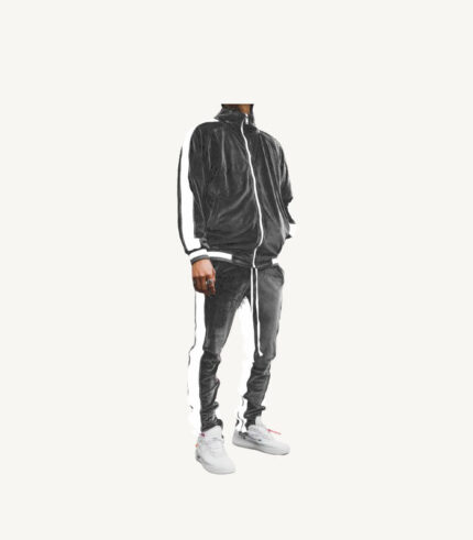 Gray Casual Sports Velour Zip Up Tracksuit