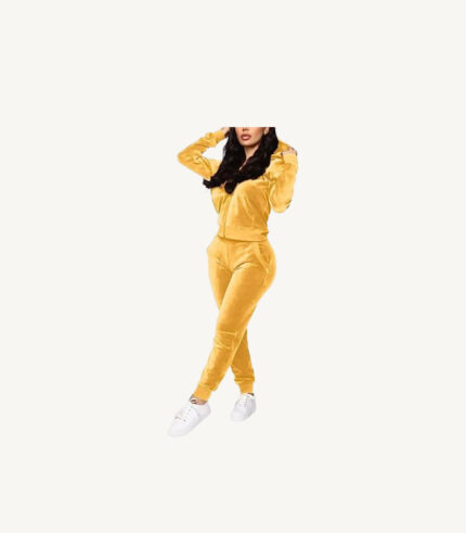 Indian Yellow Zip Up Velour Tracksuit