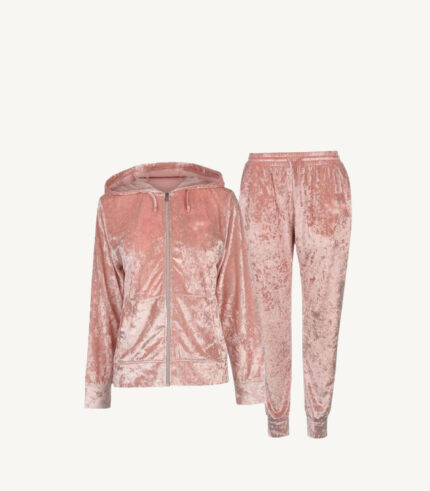 Zip Up Light Pink Velour Tracksuit