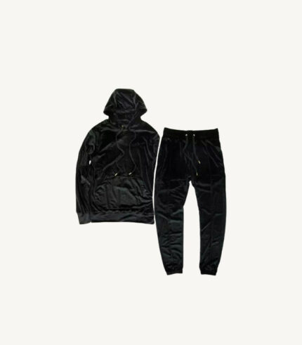 Night Black Velour Hood Tracksuit