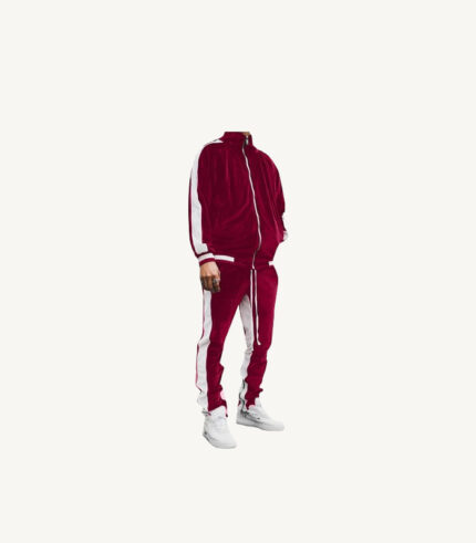 Red Casual Sports Velour Zip Up Tracksuit