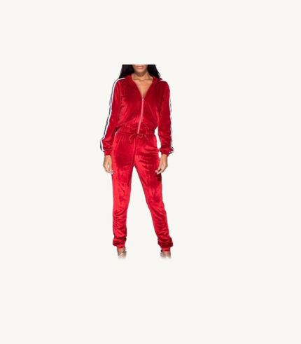 Scarlet Velour Zip Up Sidelines Tracksuit