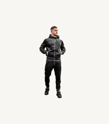 Black Velour Tracksuit Breathable Warm Hooded