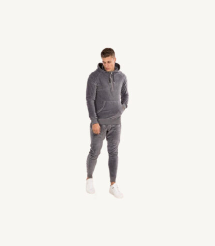 Half Zip Gray Velour Tracksuit Sweat Suit