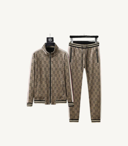 Pale Oyster Velour All Over Print Tracksuit Collar