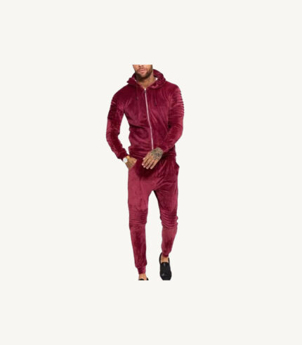 Wine Red long Sleeve Velour Tracksuit